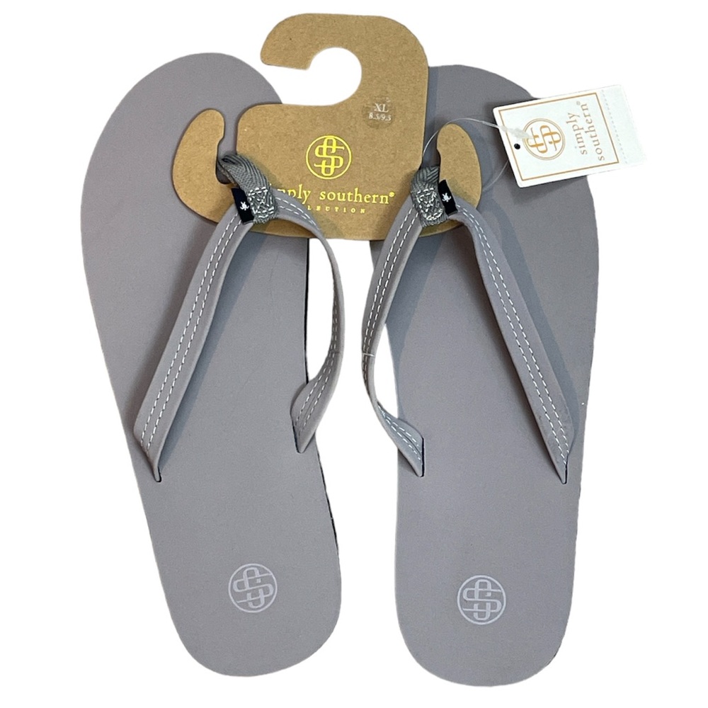 Leather Simply Southern Flip Flop Cloud Gray Wedge Size XL 8.5/9.5